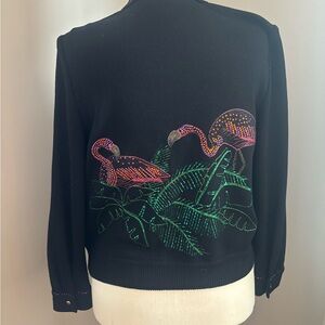 St. John Black Cardigan with Flamingo Design